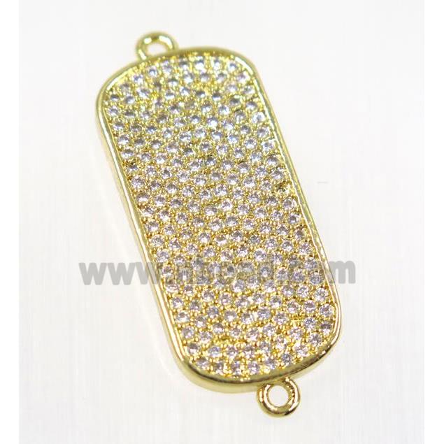 copper rectangle connector pave zircon, gold plated