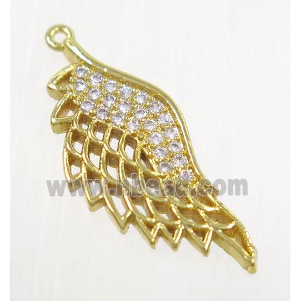 copper angel wing pendant pave zircon, gold plated