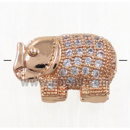copper elephant beads paved zircon, rose gold