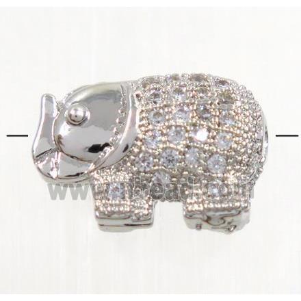copper elephant beads paved zircon, platinum plated