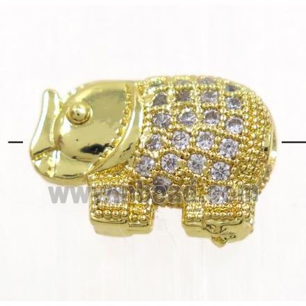 copper elephant beads paved zircon, gold plated