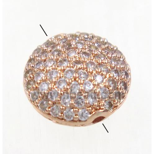 copper button beads paved zircon, rose gold
