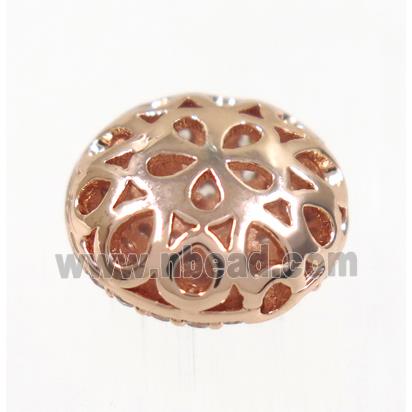 copper button beads paved zircon, rose gold