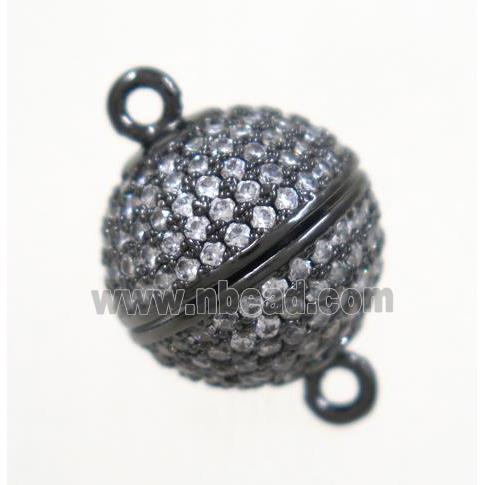 copper magnetic clasp pave zircon, round, black plated