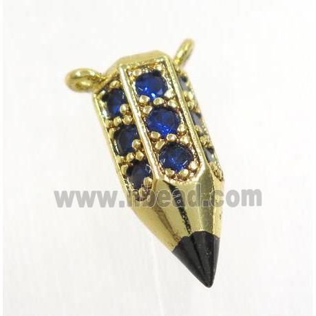 copper Arrowhead pendant paved blue zircon with 2loops, gold plated