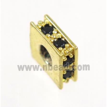 copper square bead paved zircon, gold plated