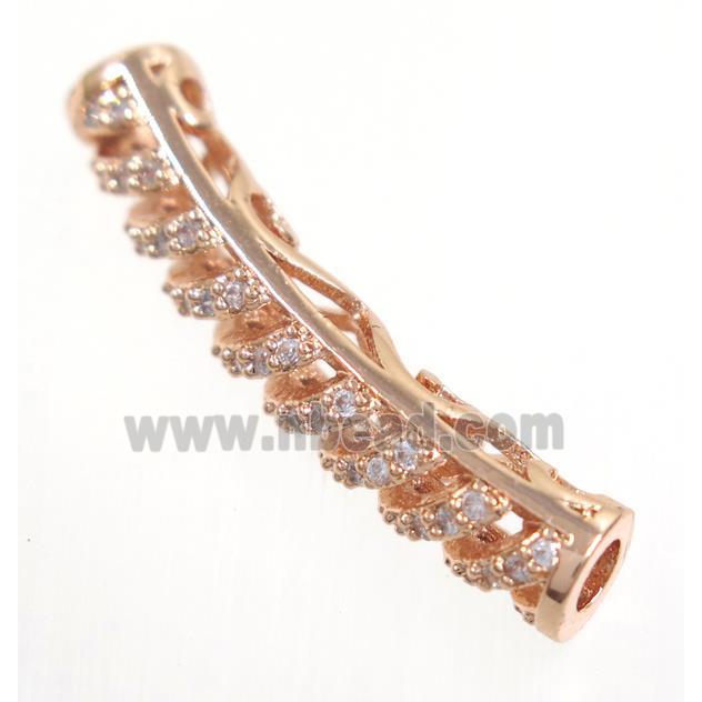 curving copper tube beads paved zircon, rose gold