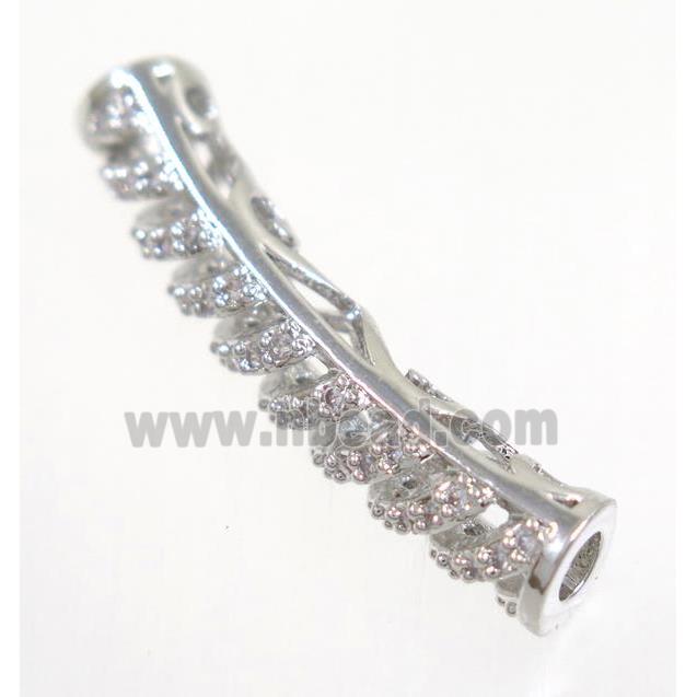 curving copper tube beads paved zircon, platinum plated