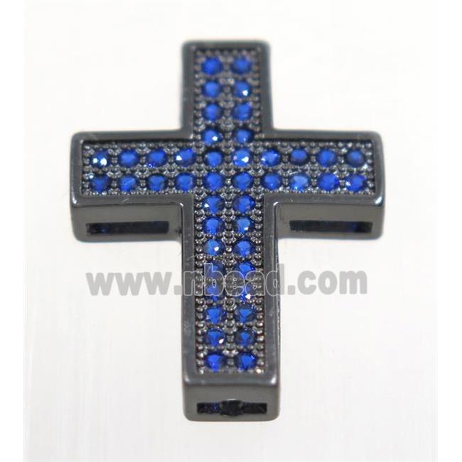 copper Cross beads paved blue zircon, black plated