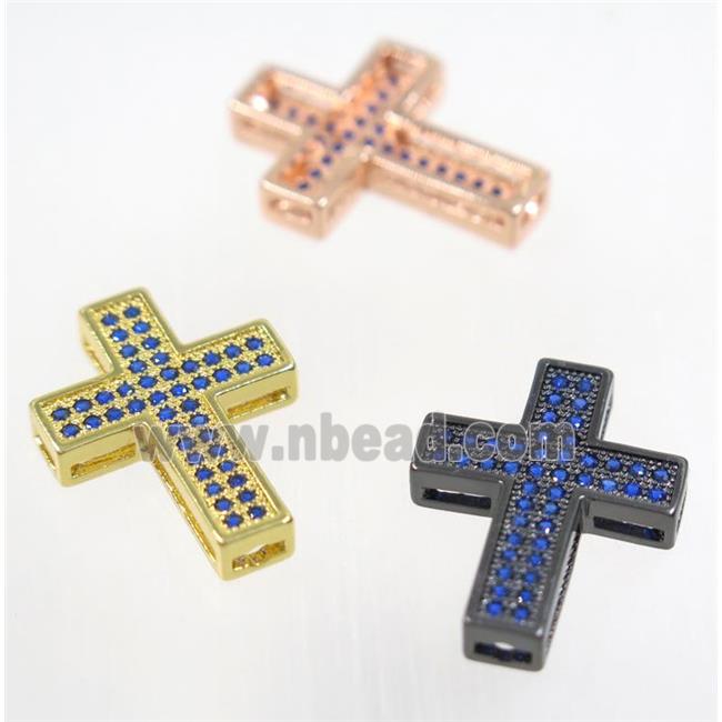 copper Cross beads paved blue zircon, mix color