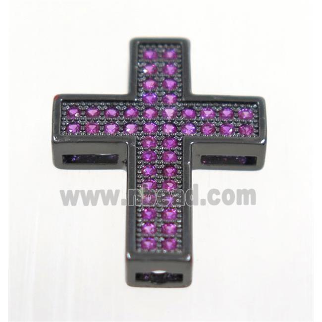 copper Cross beads paved hotpink zircon, black plated