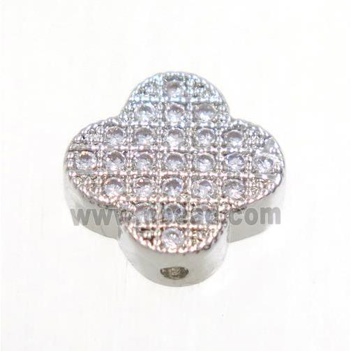 copper four-leaf Clover beads paved zircon, platinum plated