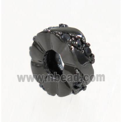 copper rondelle beads paved zircon, black plated