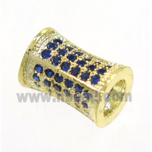 copper bamboo beads paved blue zircon, gold plated