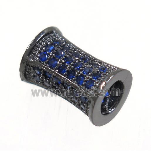 copper bamboo beads paved blue zircon, black plated