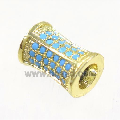 copper bamboo beads paved zircon, gold plated, turq
