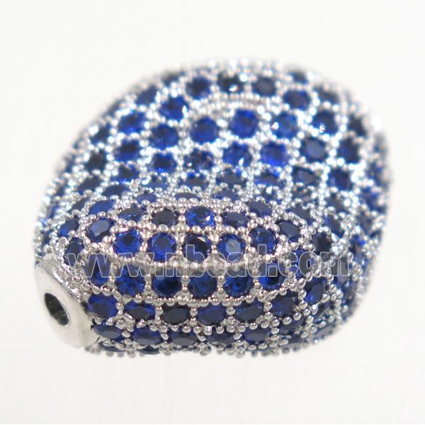 copper twist beads paved blue zircon, platinum plated
