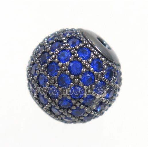 round copper beads paved blue zircon, black plated