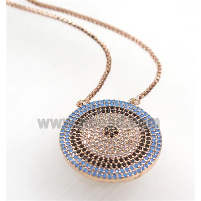 copper necklace pave zircon, circle, rose gold