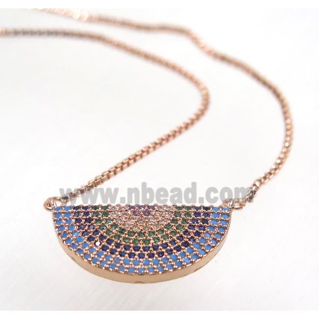 copper halfmoon necklace pave zircon, rose gold