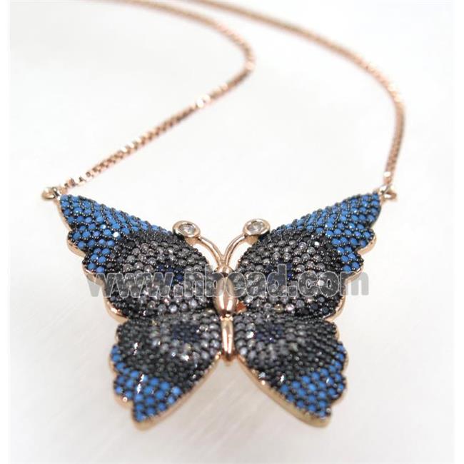 copper butterfly necklace pave zircon, rose gold