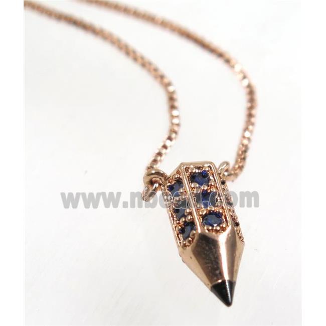 copper bullet necklace pave zircon, rose gold