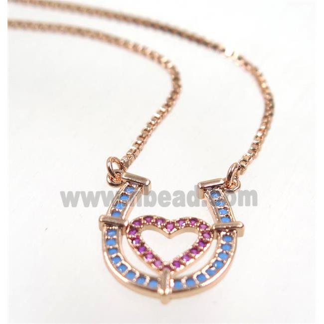copper necklace pave zircon, LOVE-U, gold plated