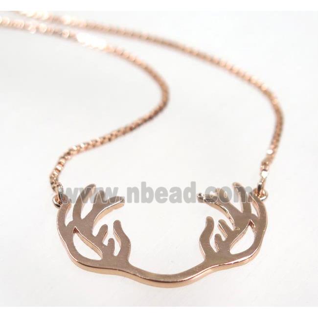 copper antler necklace pave zircon, rose gold