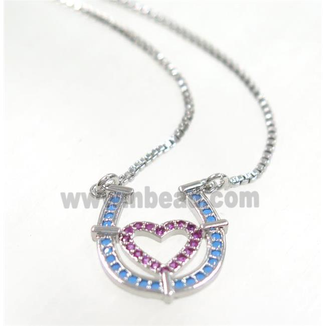copper necklace pave zircon, LOVE-U, platinum plated
