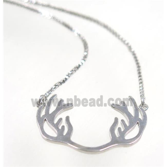 copper antler necklace, platinum plated