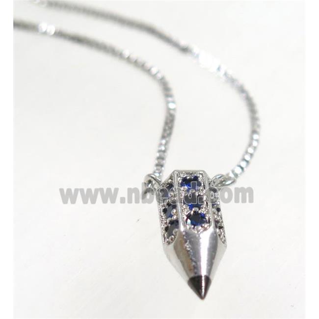 copper bullet necklace pave zircon, platinum plated