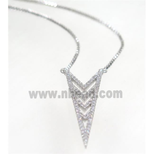 copper arrowhead necklace pave zircon, platinum plated