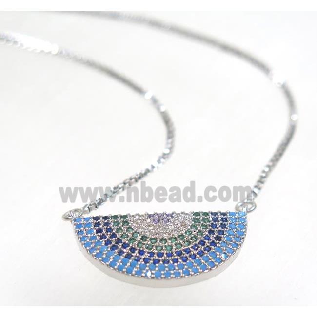 copper halfmoon necklace pave zircon, platinum plated