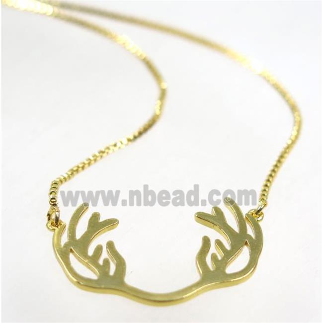 copper antler necklace, gold plated