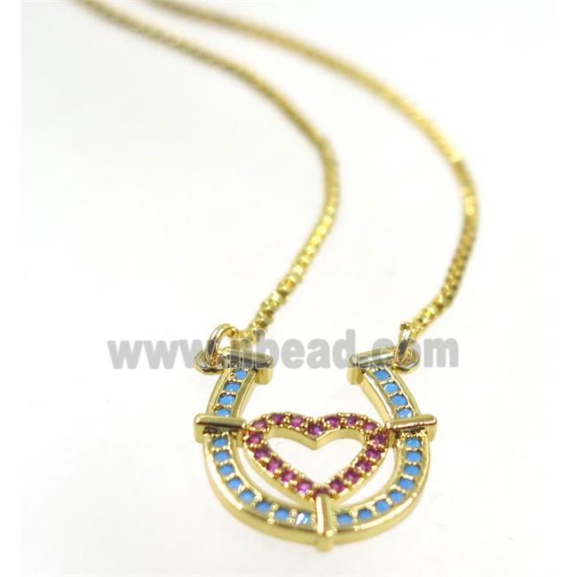 copper necklace pave zircon, LOVE-U, gold plated