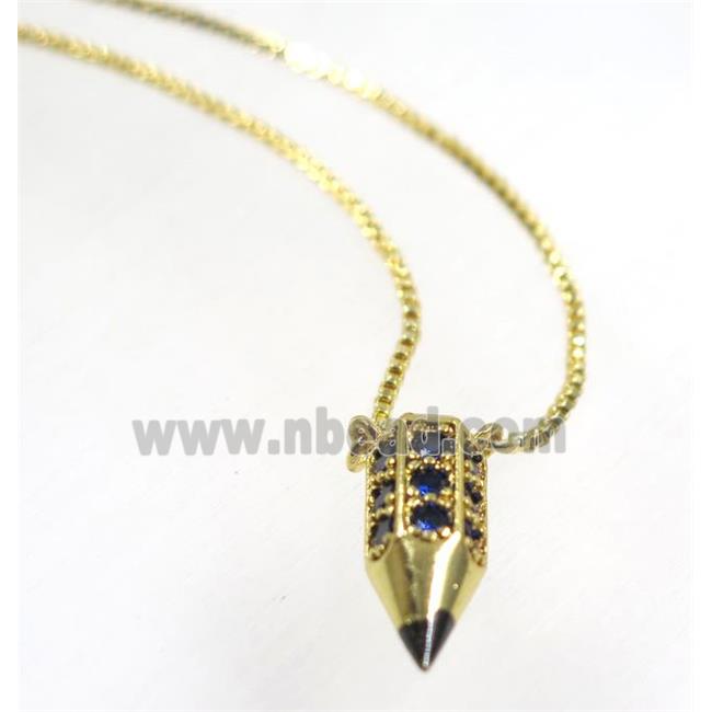 copper bullet necklace pave zircon, gold plated