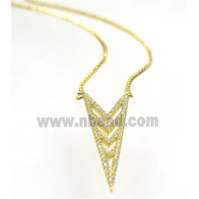 copper arrowhead necklace pave zircon, gold plated