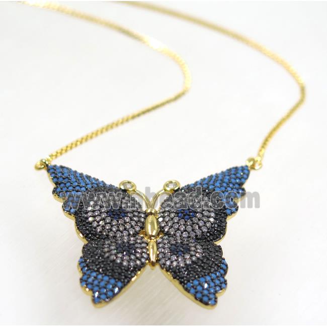 copper butterfly necklace pave zircon, gold plated