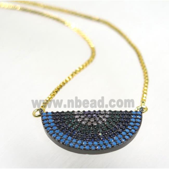 copper halfmoon necklace pave zircon, black plated