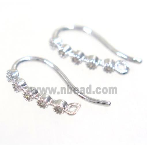 copper earring hook paved zircon, platinum plated