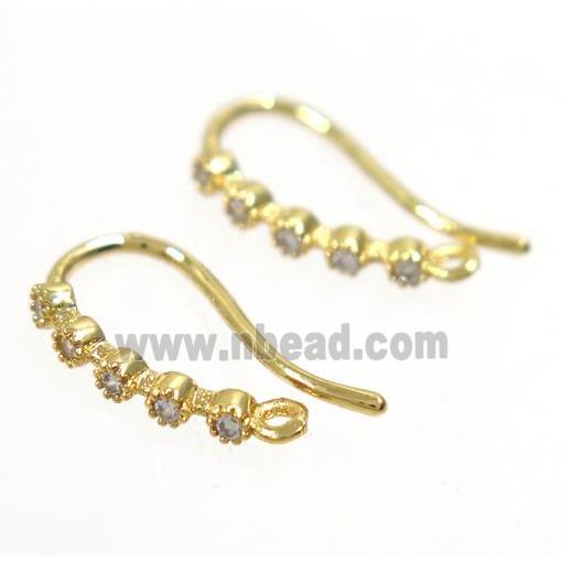 copper earring hook paved zircon, gold plated