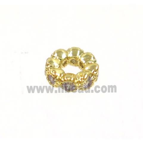 copper rondelle beads paved zircon, gold plated