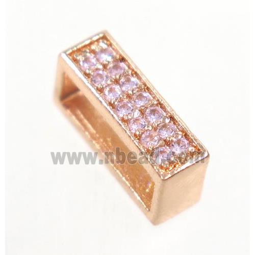 copper rectangle beads paved zircon, rose gold