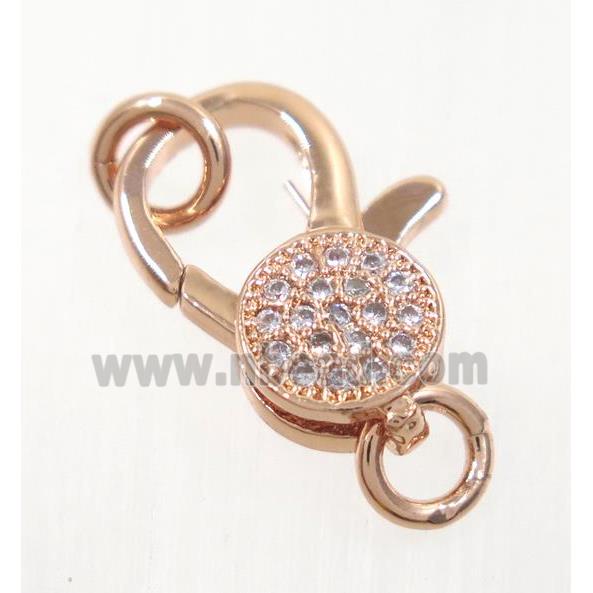 copper Lobster Clasp pave zircon, rose gold
