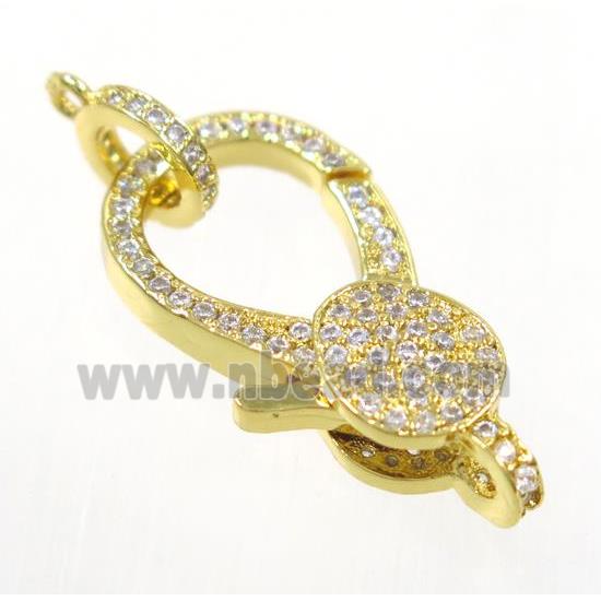 copper Lobster Clasp pave zircon, gold plated