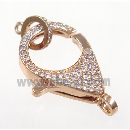copper Lobster Clasp pave zircon, rose gold