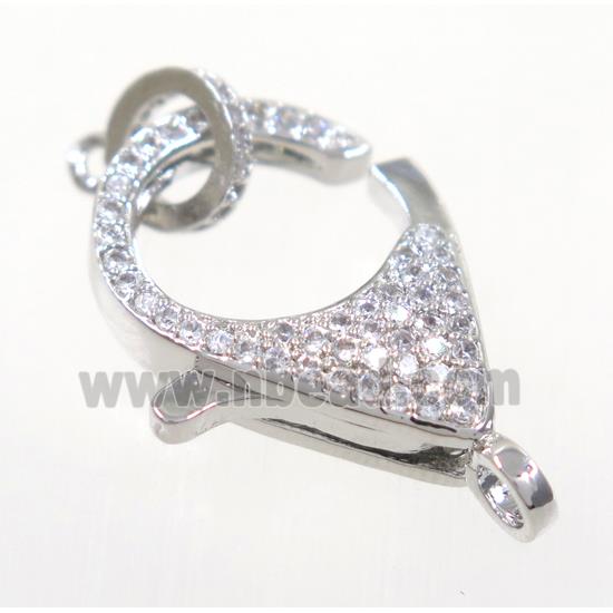 copper Lobster Clasp pave zircon, platinum plated