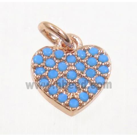 copper Heart pendant paved zircon, rose gold, turq