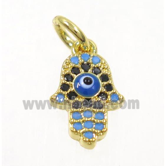 copper Hamsahand pendant paved zircon with evil eye, gold plated