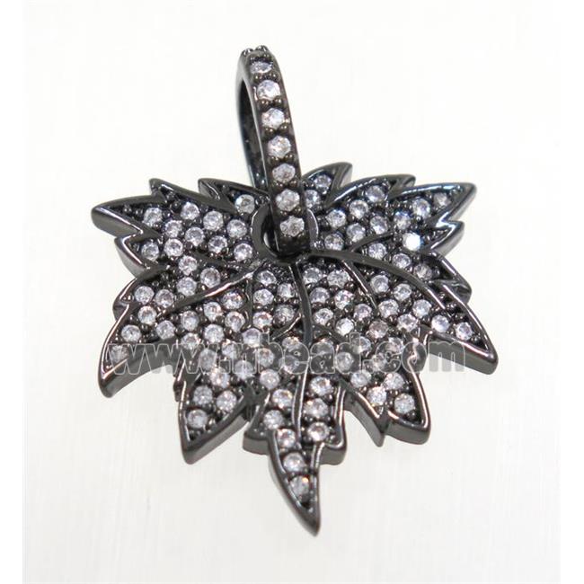 copper Maple Leaf pendant paved zircon, black plated